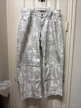 Hollister Silver Metallic Leaf-Print Wide Leg Jeans